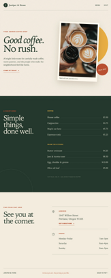 Coffee shop page generated by GPT 5.6 Sol (low effort) — middle run