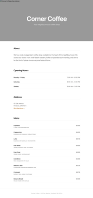 Coffee shop page generated by DeepSeek V4 Pro — middle run