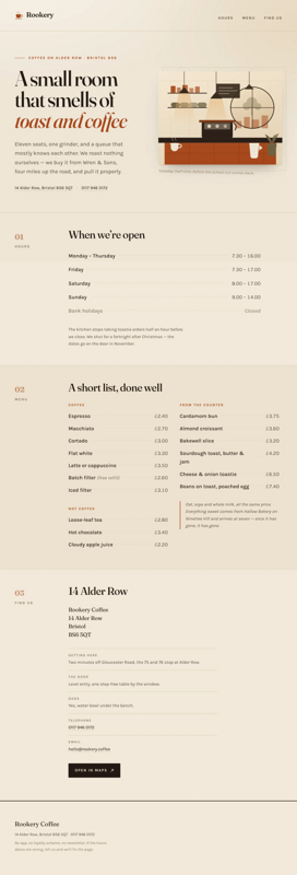 Coffee shop page generated by Claude Opus 5 — right run