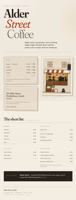 Coffee shop page generated by Claude Opus 5 — left run
