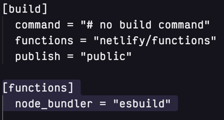 toml file with functions setting