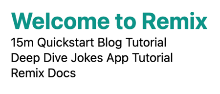 what is shown on the webpage of a starter remix app with the h1 Welcome to Remix styled with Tailwind CSS