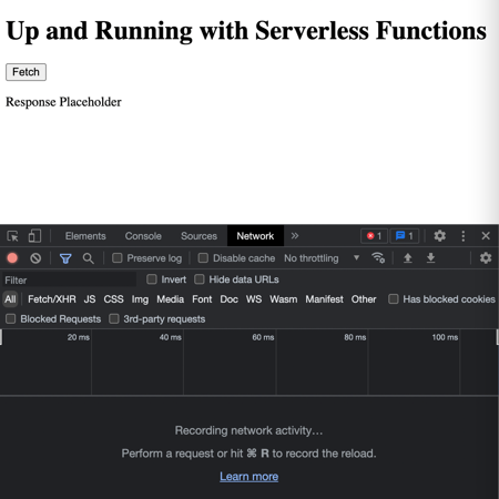 Network panel showing in dev tools in Chrome browser with page running above