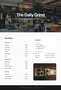 Coffee shop page generated by Gemini 3.1 Pro — right run