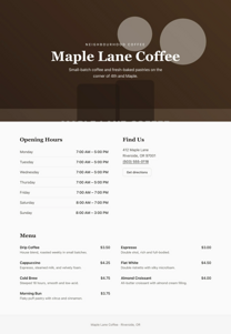 Coffee shop page generated by GLM 5.2 — left run
