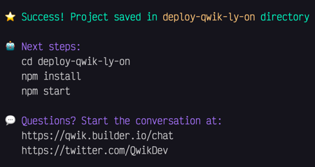 Success! Project saved in directory and next steps.