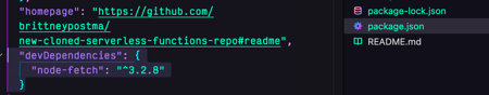 package.json showing node-fetch as a dev dependency
