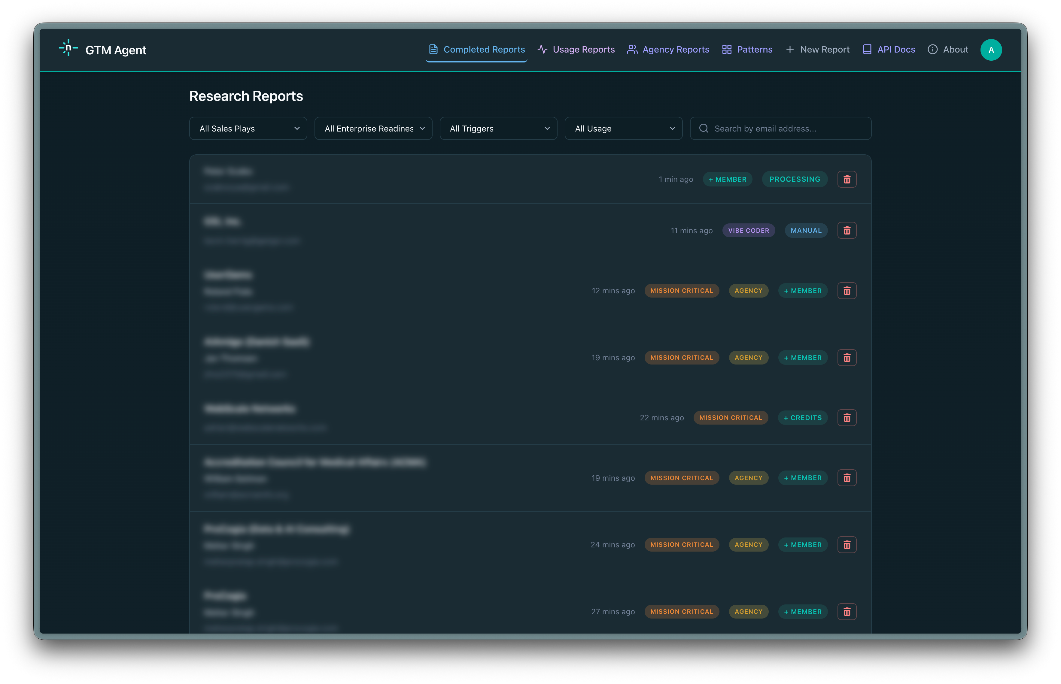 GTM Agent Dashboard