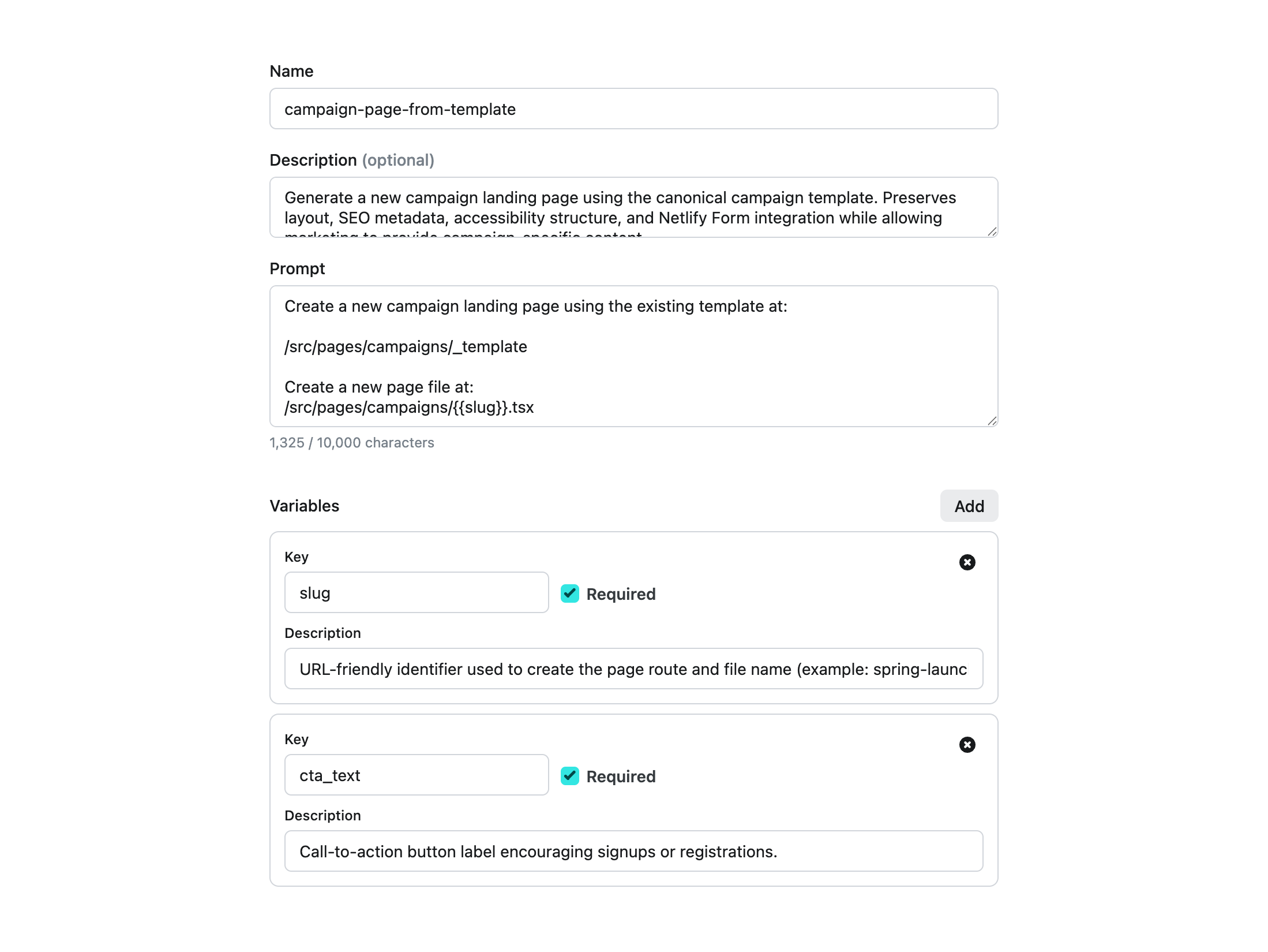 Create a prompt template for your team