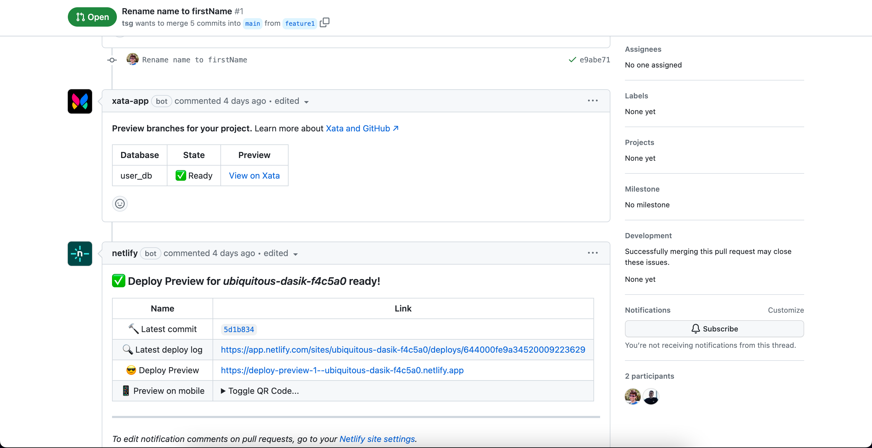 2. Github comment