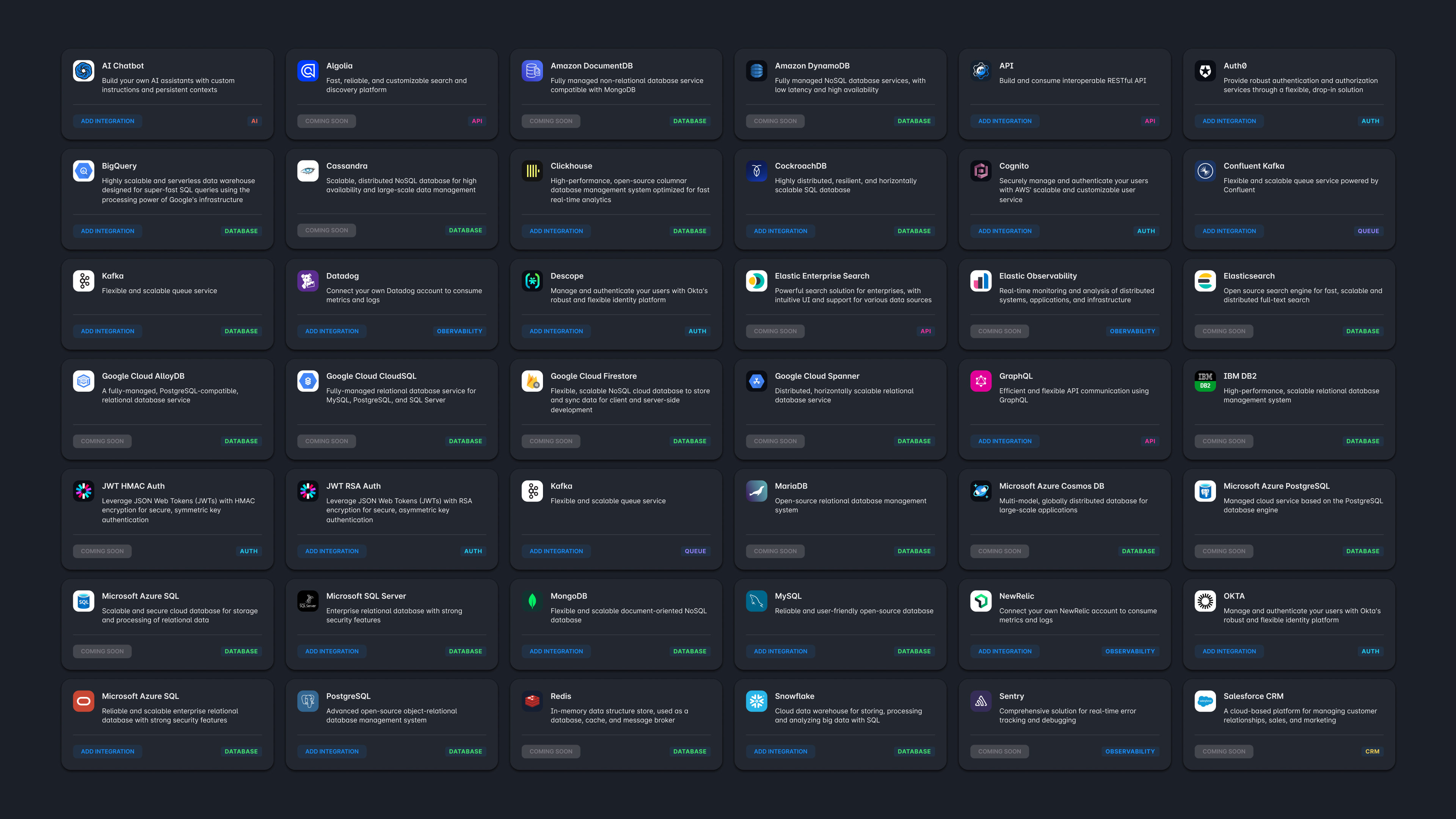 Sample databases and API integrations
