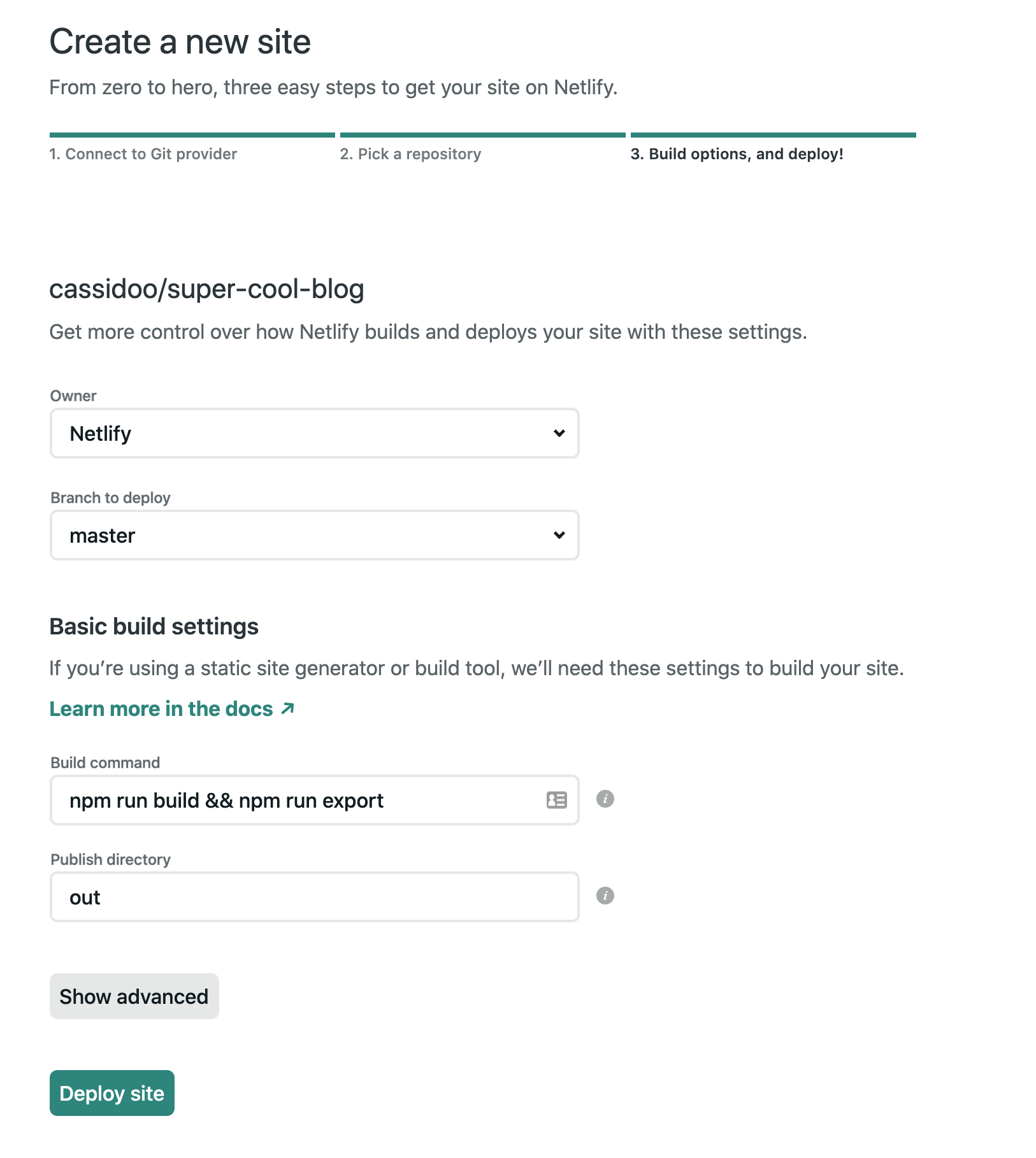 Creating a new site on Netlify "Create a new site" on Netlify