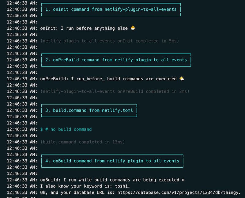 screenshot of the full netlify build logs