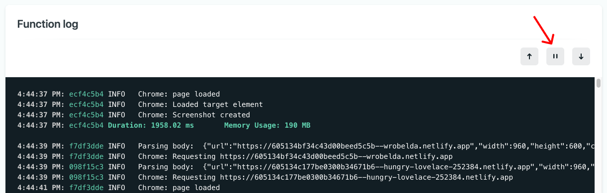 Pause auto-scrolling of Netlify Function Logs