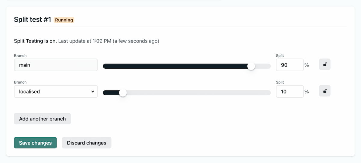 Split Testing user interface The configuration UI for a split test, where 10% of the traffic is being served by a feature branch