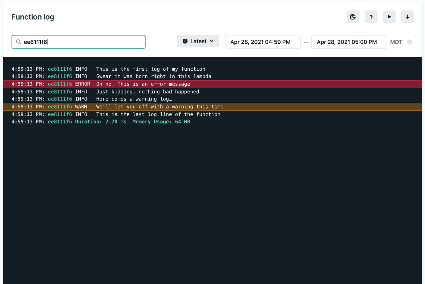 Text and log-level filtering in Netlify Logs