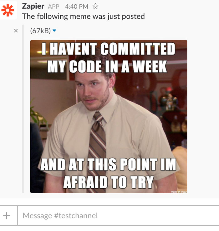 Our completed Slack post